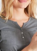 GREY Cotton Rich Roll Sleeve Henley Top Size 10 -32 - Image 4