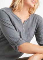 GREY Cotton Rich Roll Sleeve Henley Top Size 10 -32 - Image 5