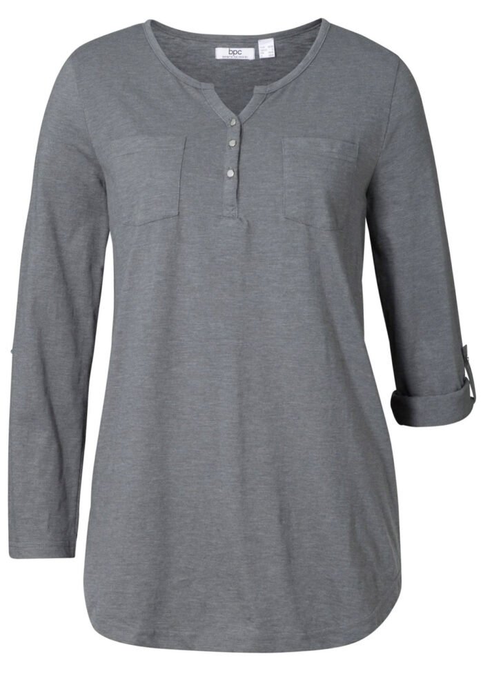 GREY Cotton Rich Roll Sleeve Henley Top Size 10 -32 - Image 6