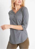 GREY Cotton Rich Roll Sleeve Henley Top Size 10 -32