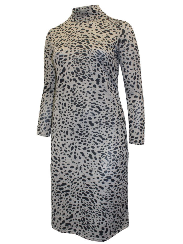 GREY Animal Print High Neck Knitted Dress Size 20 - 22 - Image 1
