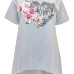 GREY Cotton Rich Rose Heart Print Top Size 18 -24