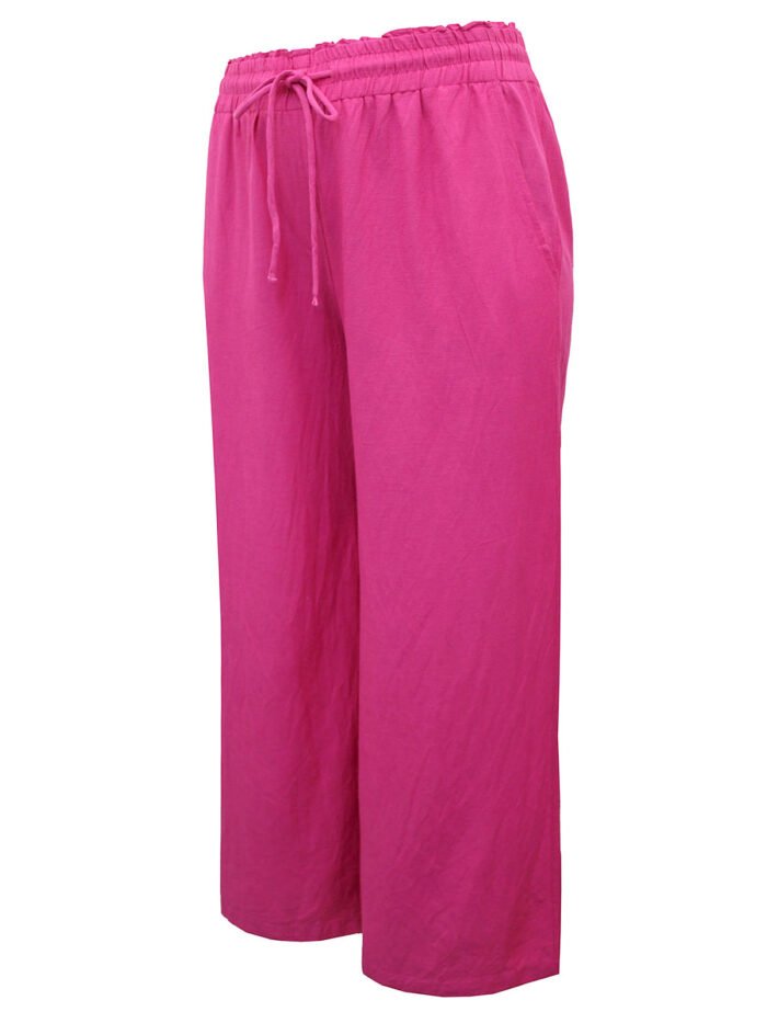 HOT-PINK Easy Care Linen Blend Wide Leg Trousers Size 24 - 30 - Image 2