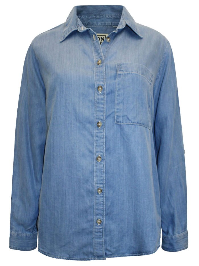 LIGHT-BLUE Lyocell Denim Roll Sleeve Shirt Size 16 - 22 - Image 1