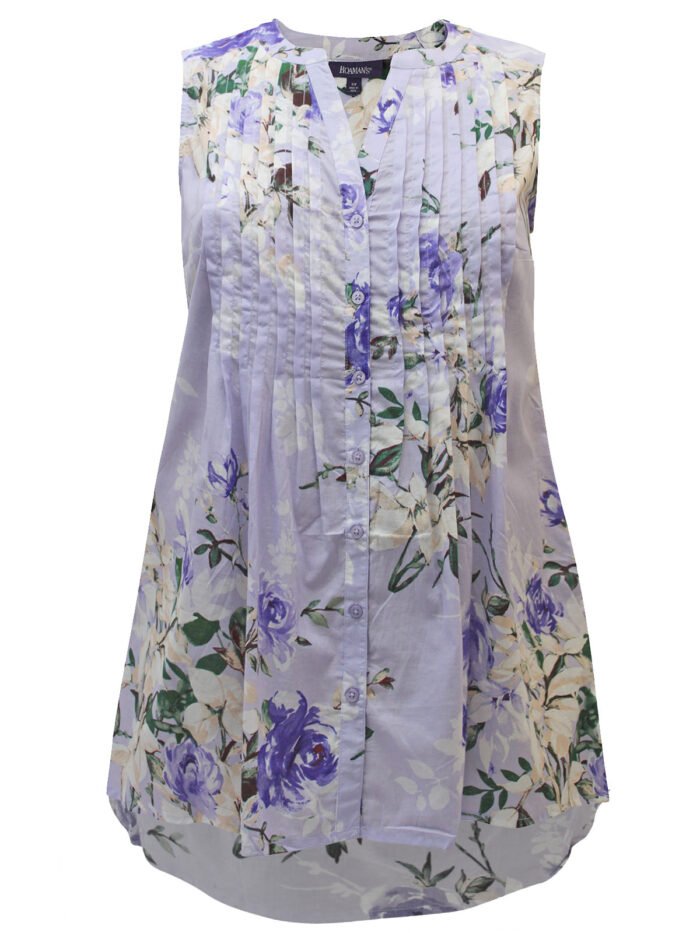 LILAC Sleeveless Romantic Rose Button Down Tunic Shirt Size 14 - 34 - Image 3