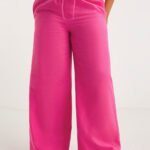 HOT-PINK Easy Care Linen Blend Wide Leg Trousers Size 24 - 30