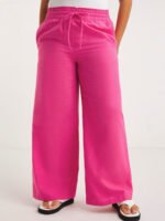 HOT-PINK Easy Care Linen Blend Wide Leg Trousers Size 24 - 30