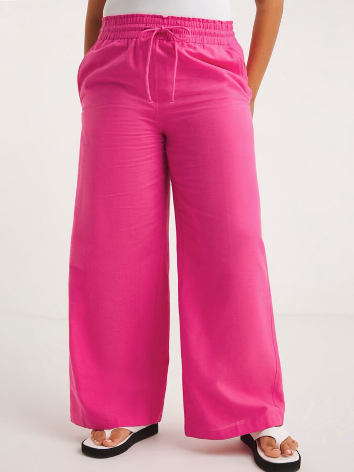 HOT-PINK Easy Care Linen Blend Wide Leg Trousers Size 24 - 30 - Image 1