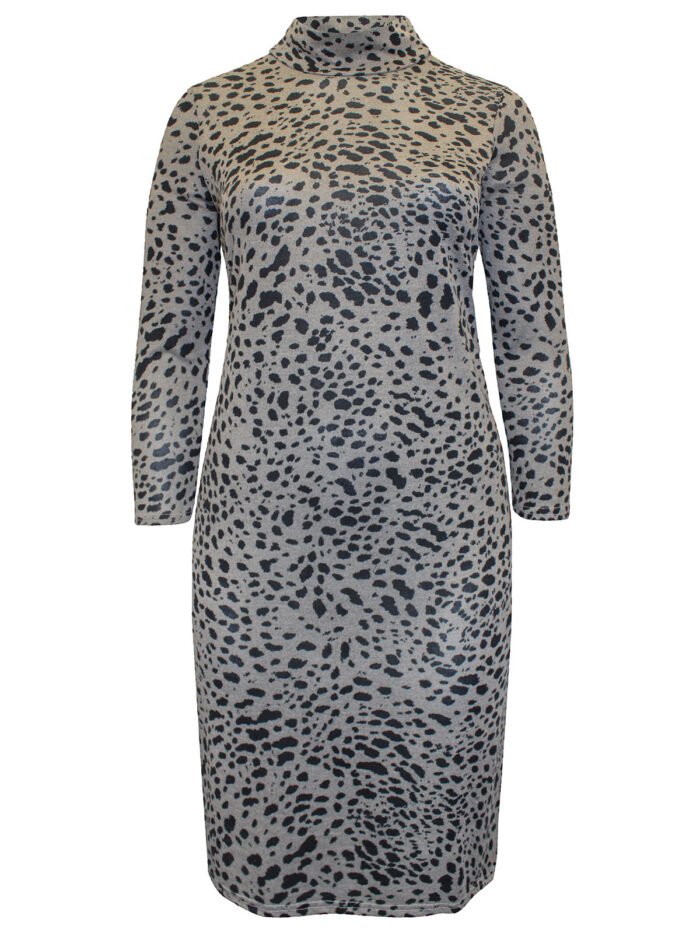 GREY Animal Print High Neck Knitted Dress Size 20 - 22 - Image 4