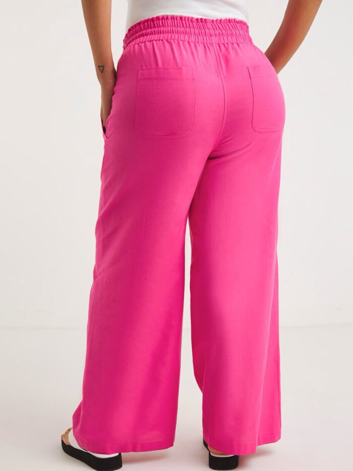 HOT-PINK Easy Care Linen Blend Wide Leg Trousers Size 24 - 30 - Image 4