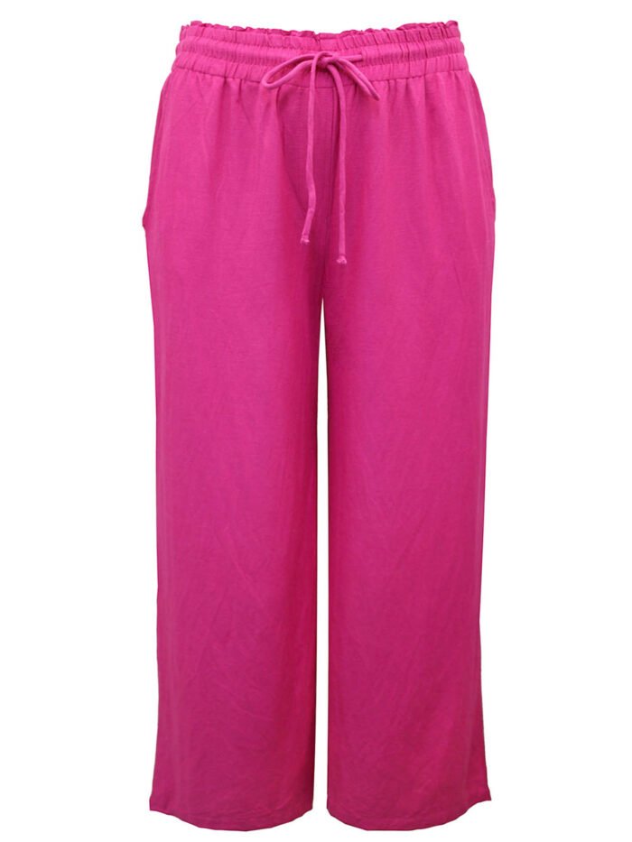 HOT-PINK Easy Care Linen Blend Wide Leg Trousers Size 24 - 30 - Image 5