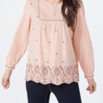 PINK Lily White Cotton Woven Blouse with Embroidery Size 12 - 34