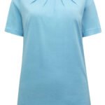 LIGHT-BLUE Pure Cotton Pleat Detail T-Shirt Size 12 - 30