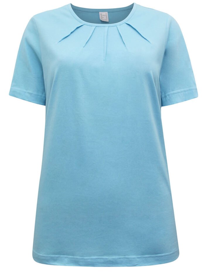 LIGHT-BLUE Pure Cotton Pleat Detail T-Shirt Size 12 - 30 - Image 1