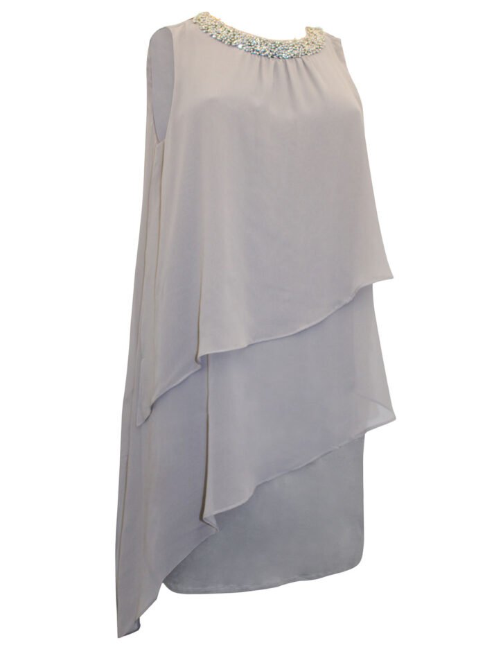 GREY Bead Embellished Tiered Chiffon Dress Size 20 - 28 - Image 4