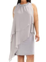 GREY Bead Embellished Tiered Chiffon Dress Size 20 - 28