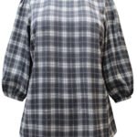 GREY Check Print Blouson Sleeve Top Size 16 - 18