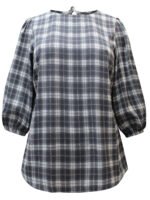 GREY Check Print Blouson Sleeve Top Size 16 - 18