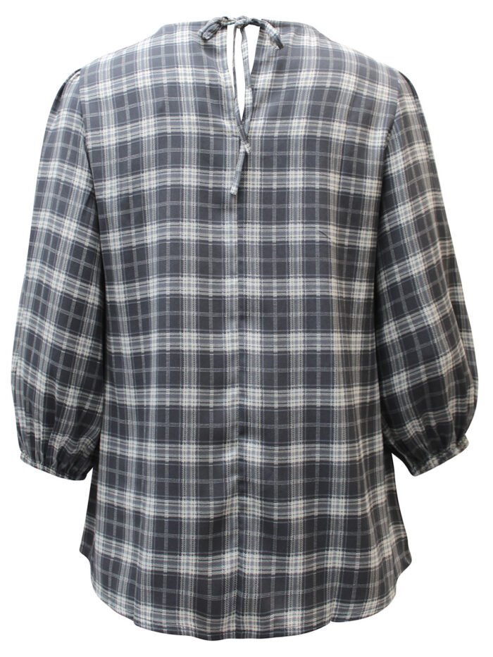 GREY Check Print Blouson Sleeve Top Size 16 - 18 - Image 3