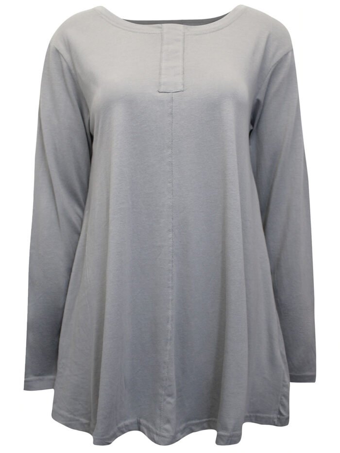 LIGHT-GREY Long Sleeve Panel Detail Tunic Top Size 10 - 32 - Image 1