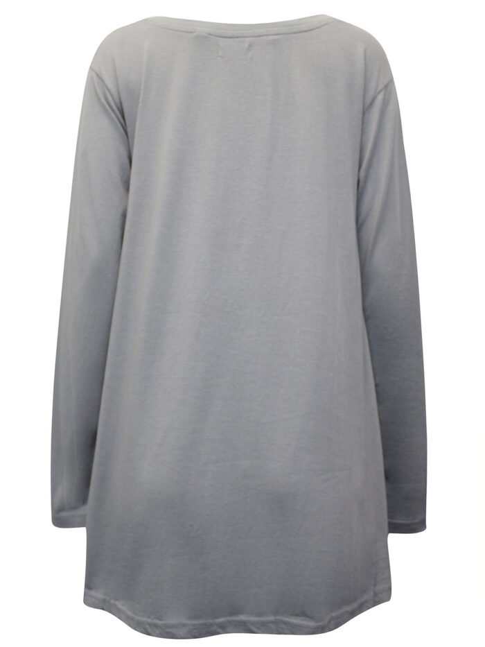 LIGHT-GREY Long Sleeve Panel Detail Tunic Top Size 10 - 32 - Image 3