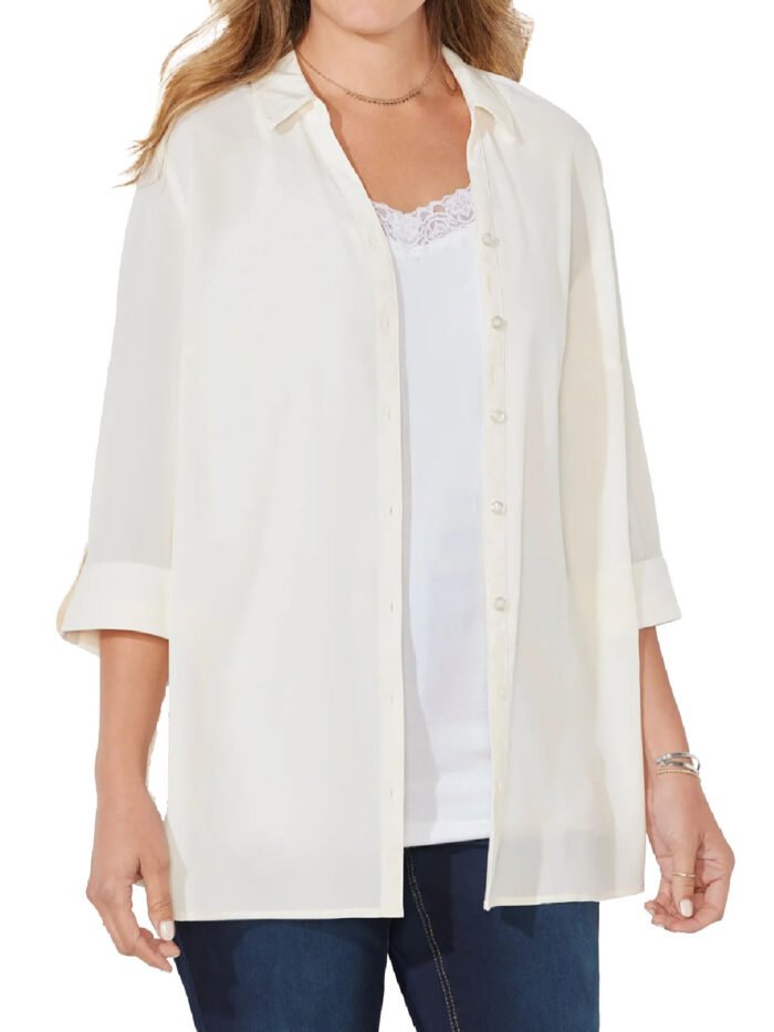 IVORY 3Q Sleeve Opaque Crepe Timeless Blouse Size 20 - 38 - Image 5