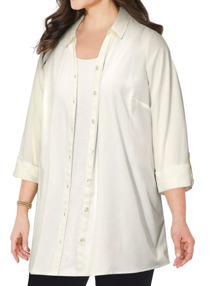 IVORY 3Q Sleeve Opaque Crepe Timeless Blouse Size 20 - 38 - Image 1