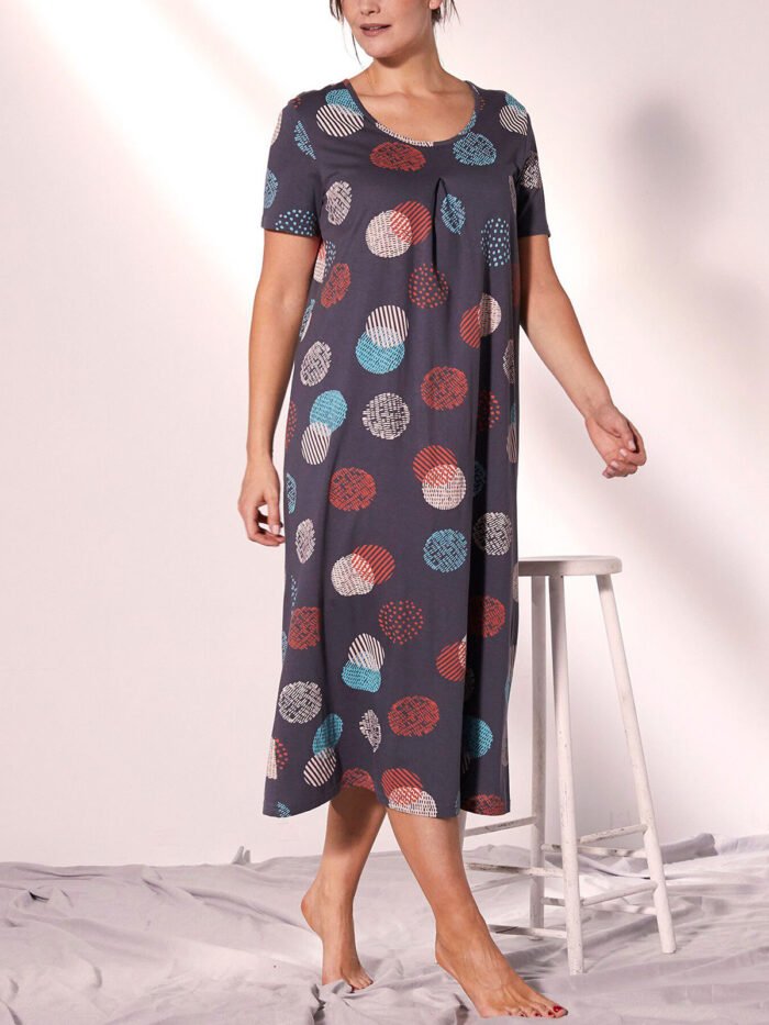 GREY Pure Cotton Circle Print Long Nightdress Size 16 - 30 - Image 2