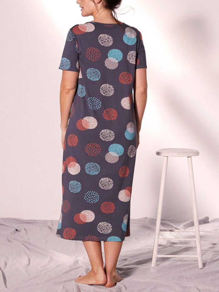 GREY Pure Cotton Circle Print Long Nightdress Size 16 - 30 - Image 3