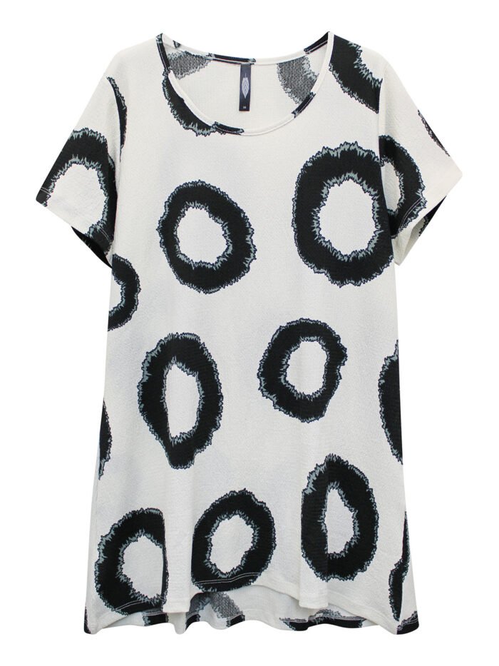 IVORY Circle Print Textured Dipped Hem Top Size 16 - 32 - Image 2