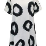 IVORY Circle Print Textured Dipped Hem Top Size 16 - 32