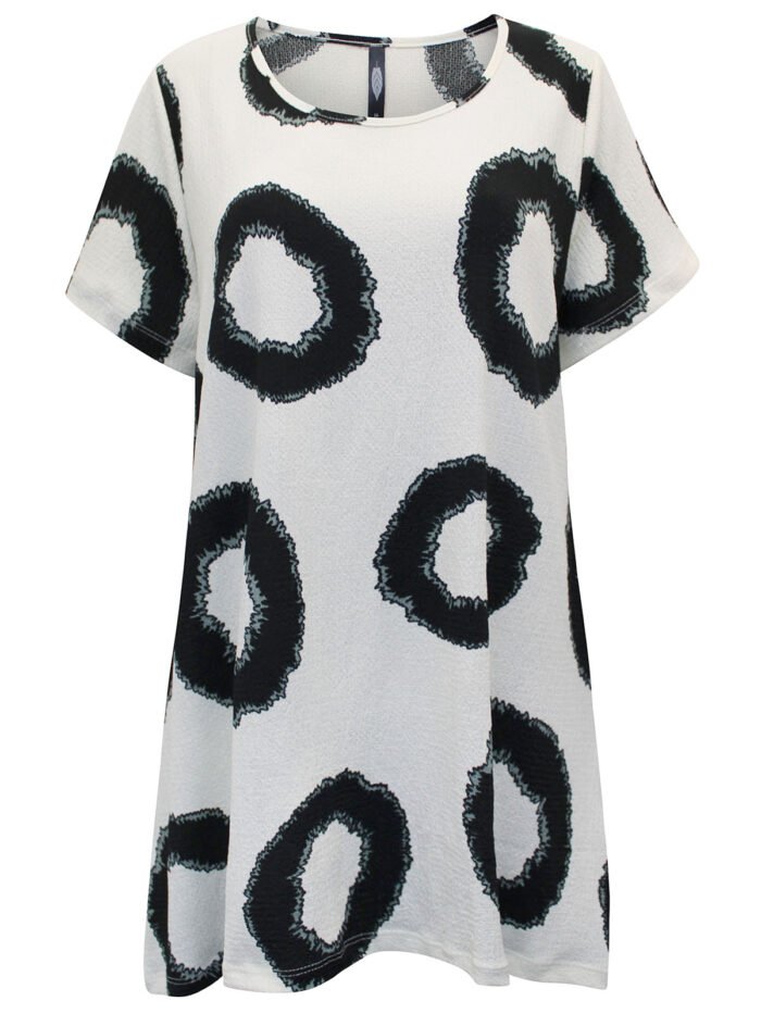 IVORY Circle Print Textured Dipped Hem Top Size 16 - 32 - Image 1