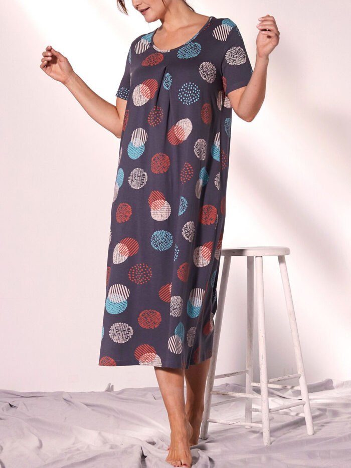 GREY Pure Cotton Circle Print Long Nightdress Size 16 - 30 - Image 6