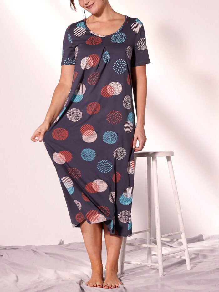 GREY Pure Cotton Circle Print Long Nightdress Size 16 - 30 - Image 1