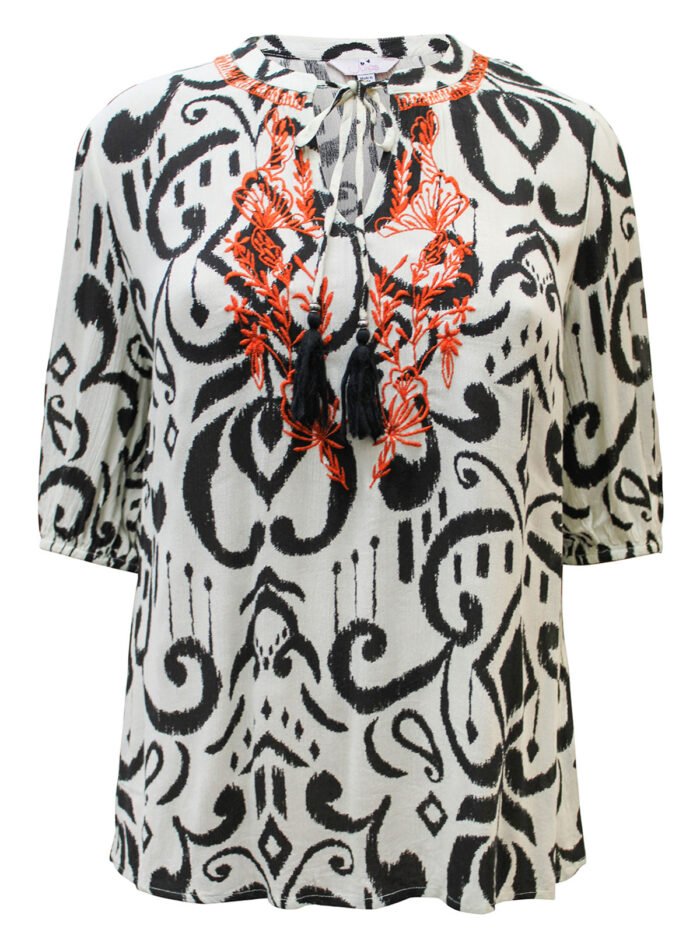 IVORY Contrast Embroidered Tassel Tie Top Size 16 -26 - Image 2