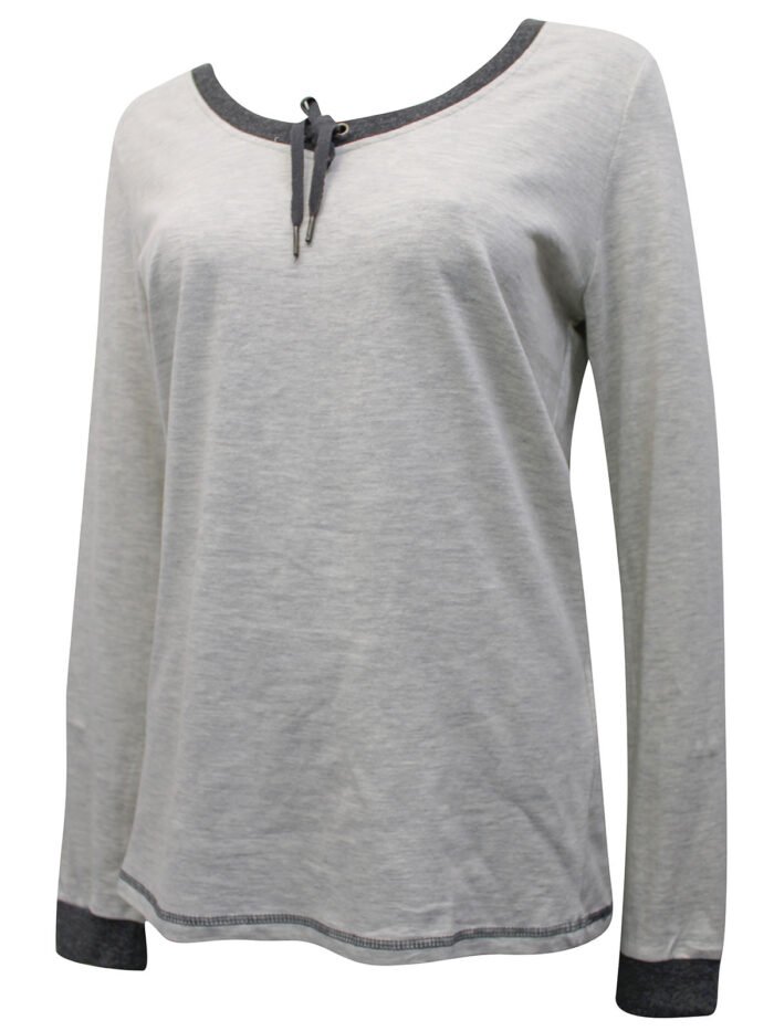 GREY Pure Cotton Contrast Trim Drawcord Top Size 10 - 32 - Image 1