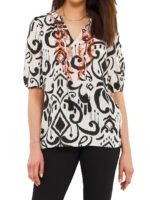 IVORY Contrast Embroidered Tassel Tie Top Size 16 -26
